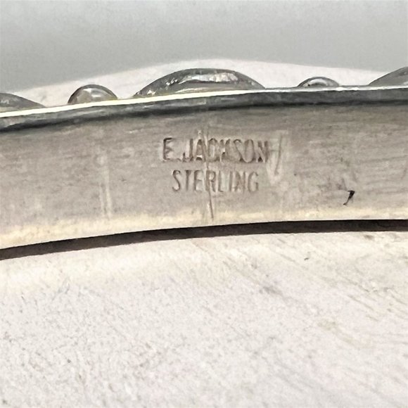 E Jackson Signed Sterling Silver 925 Cuff Bracelet Genuine Blue Green Turquoise - Picture 8 of 12